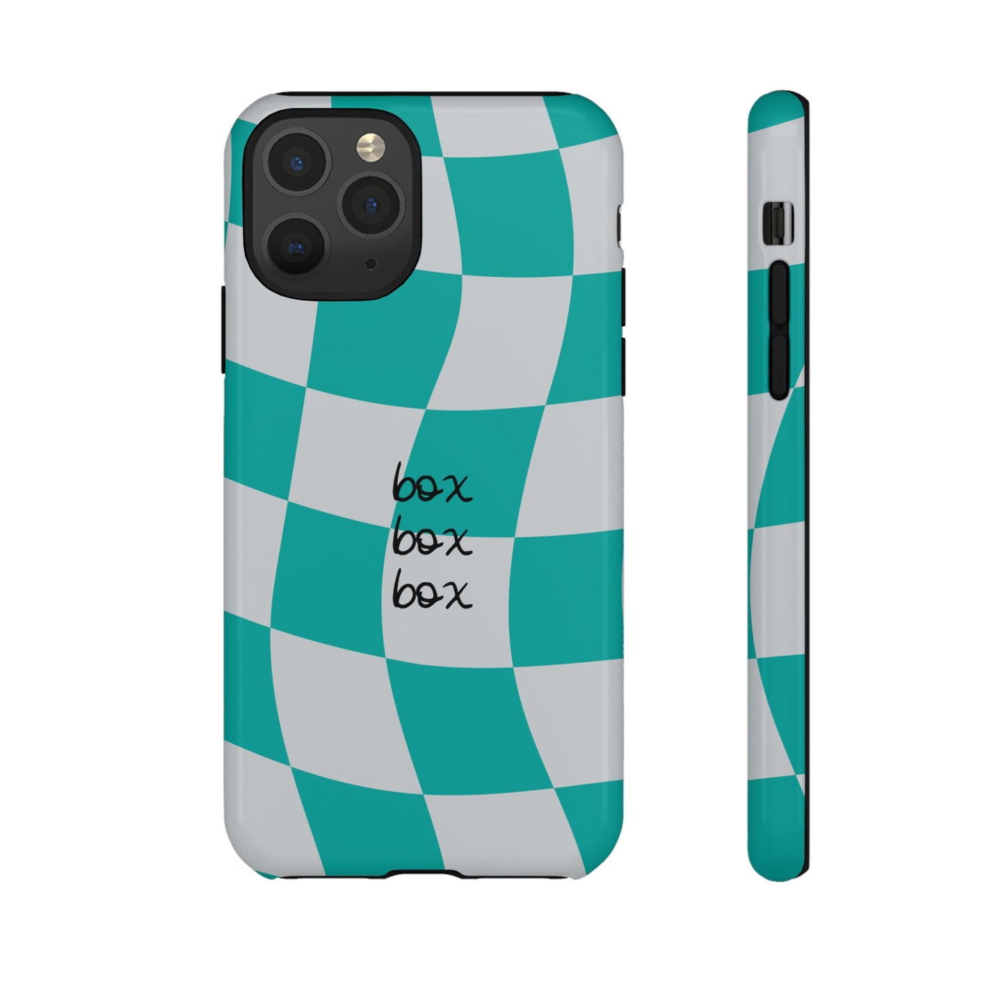 Mercedes Teal and Grey Checkered F1 Phone Case, Box Box Box F1 Phone Case