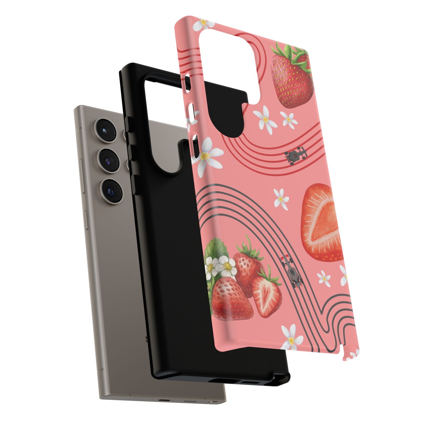Red F1 Audi and Strawberries Phone Case, Trendy F1 Gift, Formula 1 Gift, Cute Fruit F1 Phone Case, Unique Phone Case