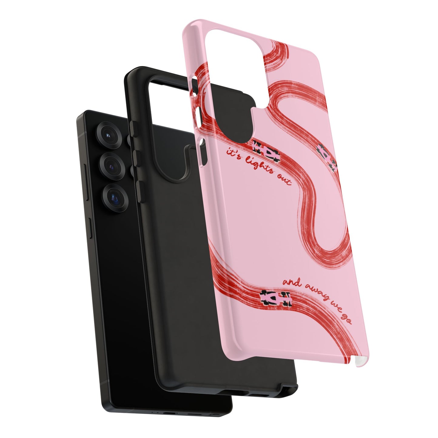 F1 Phone Case Pink and Red Painted "its lights out and away we go", Trendy F1 Gift, Formula 1 Gift, Cute F1 Phone Case, Unique Phone Case