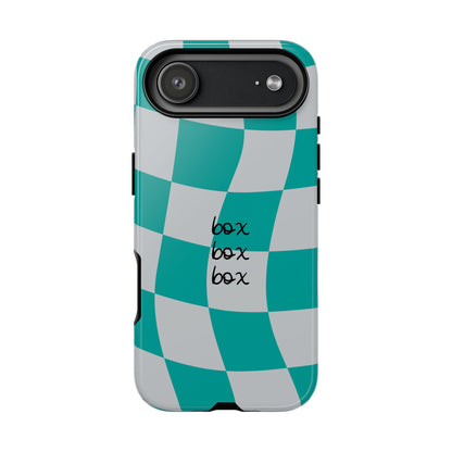 Mercedes Teal and Grey Checkered F1 Phone Case, Box Box Box F1 Phone Case