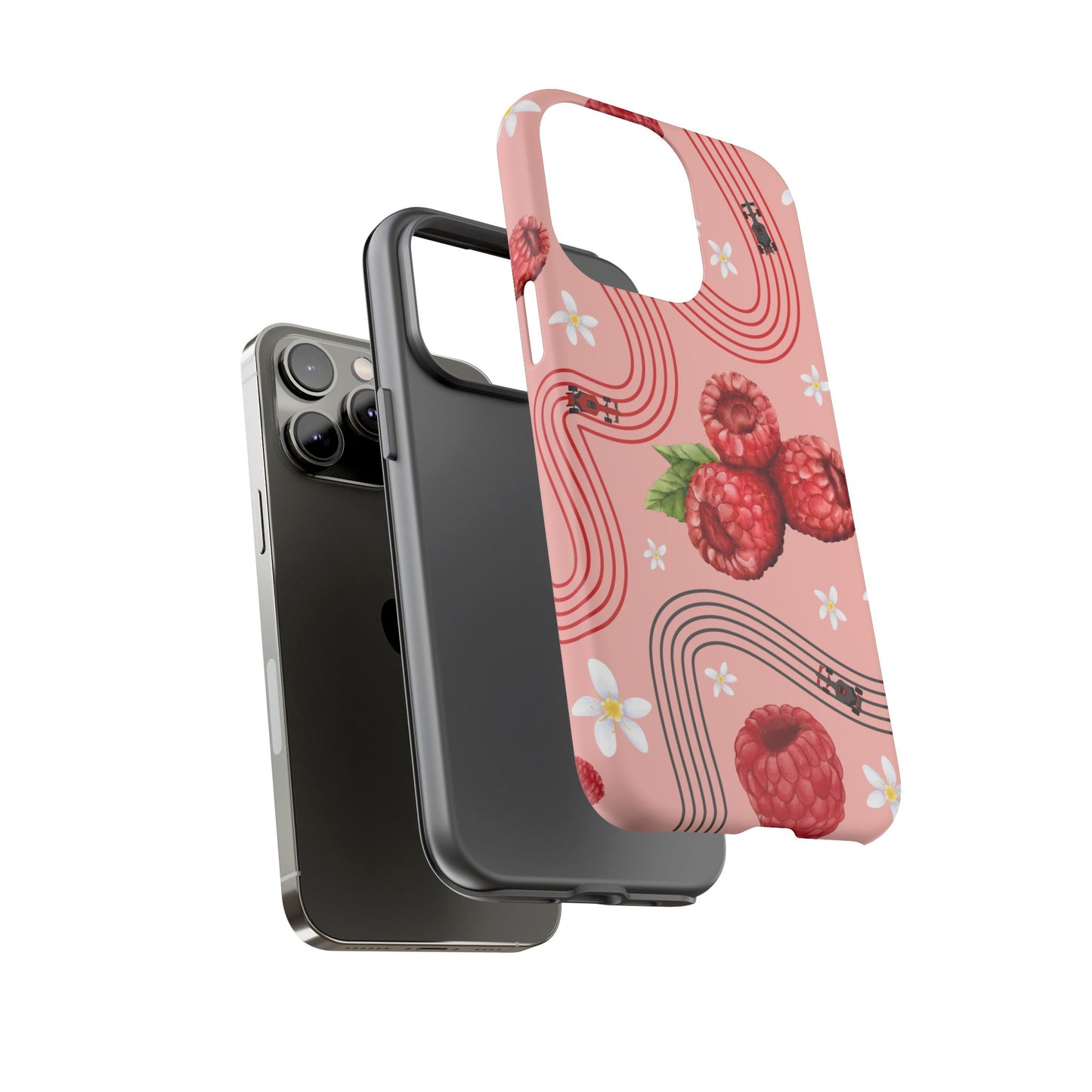 Red F1 Haas and Raspberries Phone Case, Trendy F1 Gift, Formula 1 Gift, Cute Fruit F1 Phone Case, Unique Phone Case