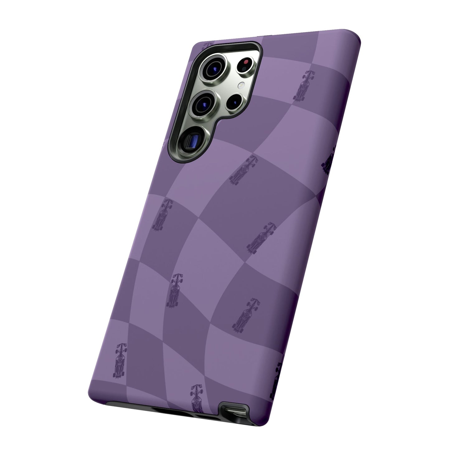 F1 Phone Case Purple Checkered Design, Trendy F1 Gift, Formula 1 Gift, Cute F1 Phone Case, Unique Formula One Phone Case