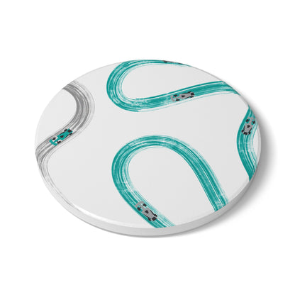 F1 Mercedes Ceramic Coaster - Teal and Gray Painted Tracks