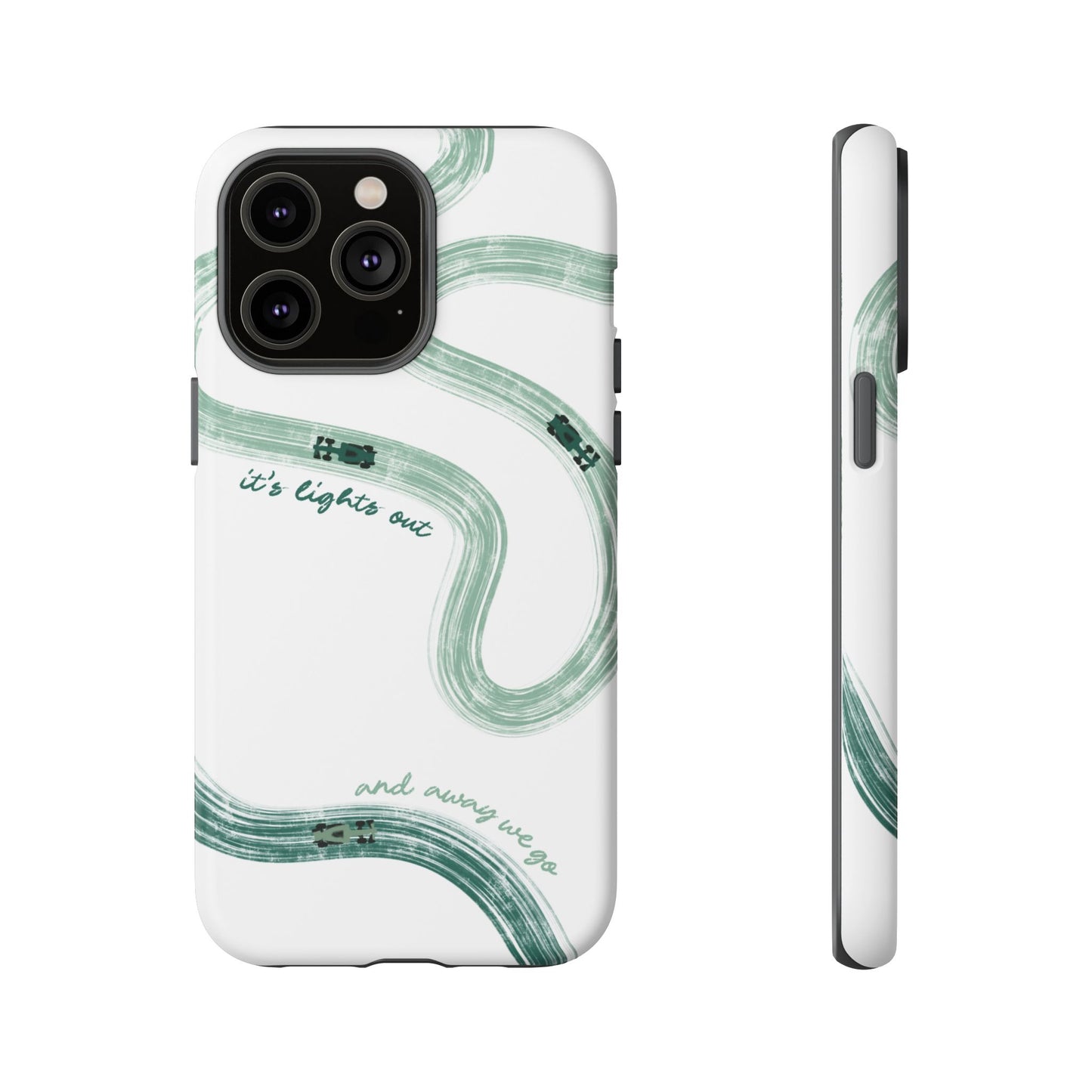 F1 Phone Case Green Painted "its lights out and away we go", Trendy F1 Gift, Formula 1 Gift, Cute F1 Phone Case, Gift for F1 Fans