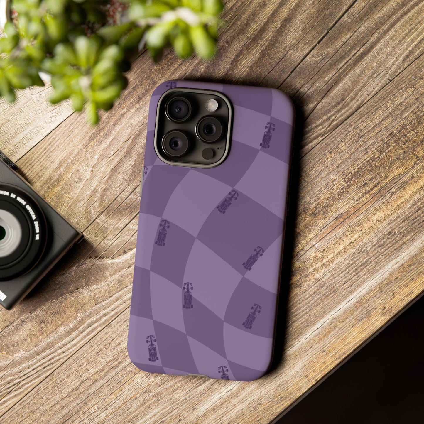 F1 Phone Case Purple Checkered Design, Trendy F1 Gift, Formula 1 Gift, Cute F1 Phone Case, Unique Formula One Phone Case