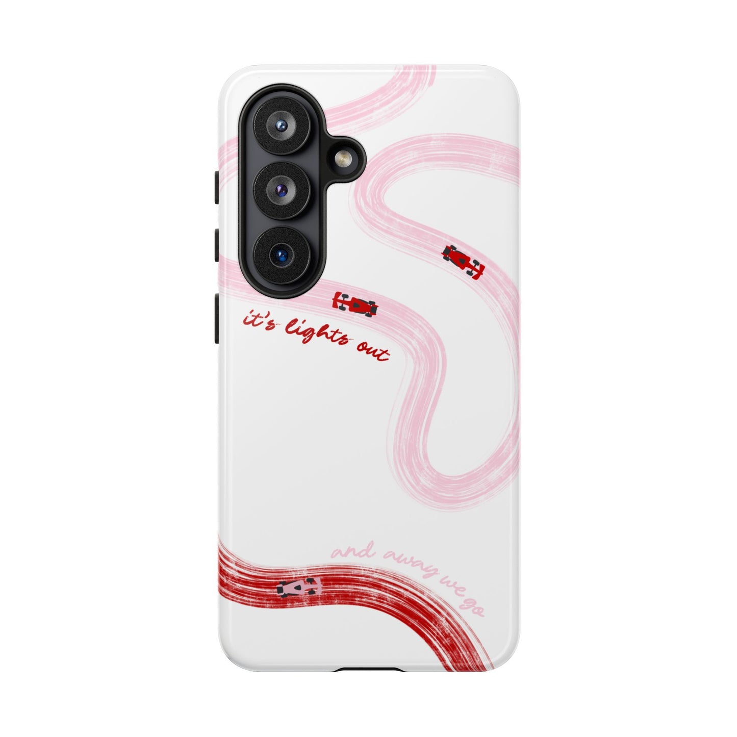 F1 Phone Case Pink and Red Painted "its lights out and away we go", Trendy F1 Gift, Formula 1 Gift, Cute F1 Phone Case, Unique Phone Case