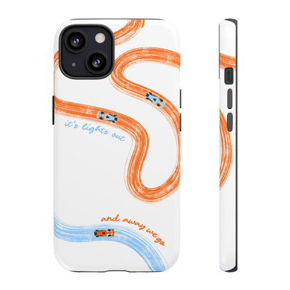 McLaren F1 Phone Case Orange and Blue Painted "its lights out and away we go", Trendy F1 Gift, Formula 1 Gift, Cute F1 Phone Case