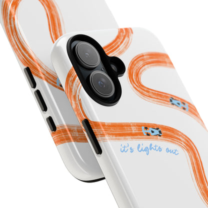 McLaren F1 Phone Case Orange and Blue Painted "its lights out and away we go", Trendy F1 Gift, Formula 1 Gift, Cute F1 Phone Case