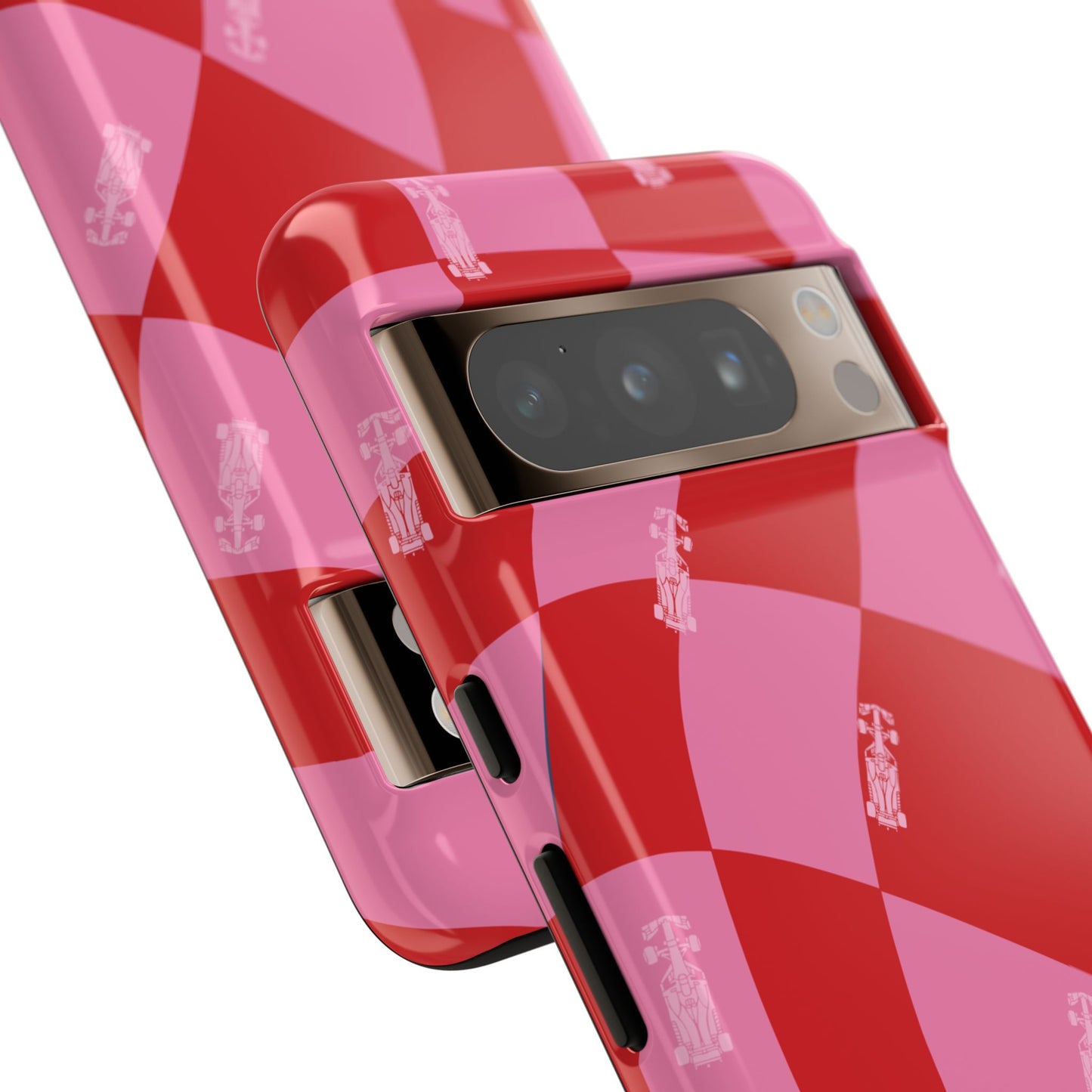 F1 Phone Case Pink and Red Checkerboard Design, Trendy F1 Gift, Girly Formula 1 Gift, Cute F1 Phone Case, Unique Formula One Phone Case