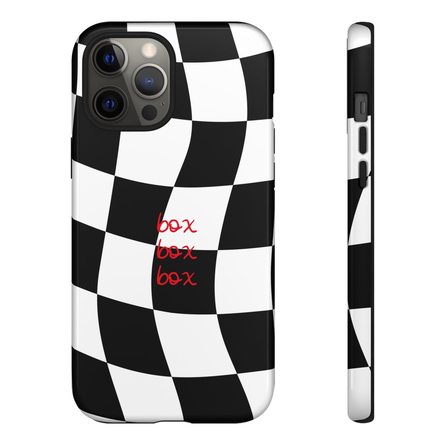 Black and Red Checkered F1 Phone Case, Box Box Box F1 Phone Case