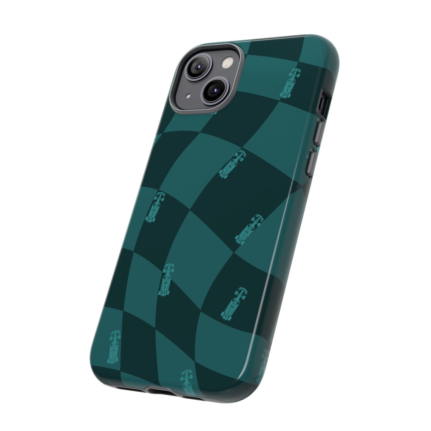 F1 Phone Case Teal Checkered Design, Trendy F1 Gift, Formula 1 Gift, Cute F1 Phone Case, Unique Formula One Phone Case