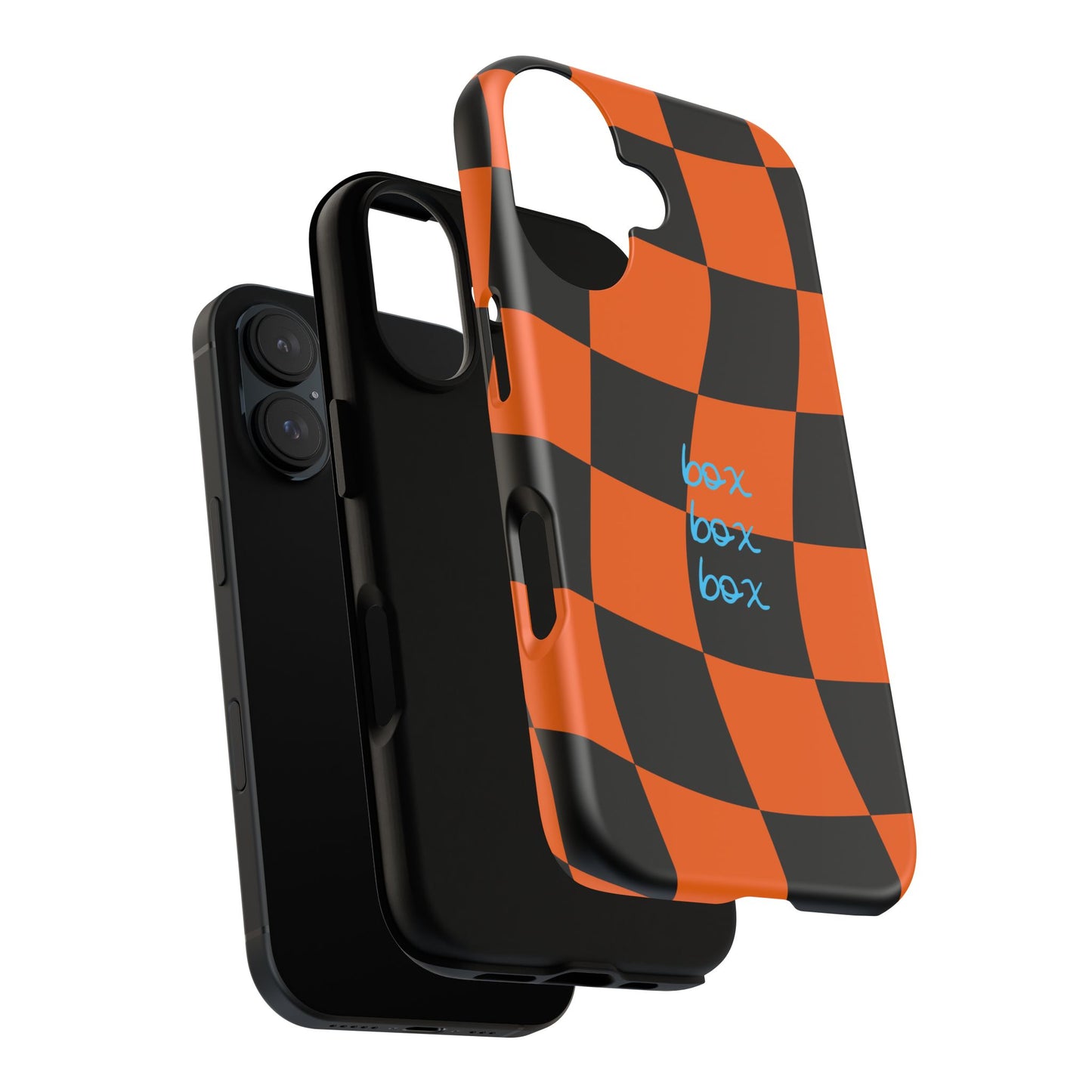 McLaren Orange and Black Checkered F1 Phone Case, Box Box Box F1 Phone Case