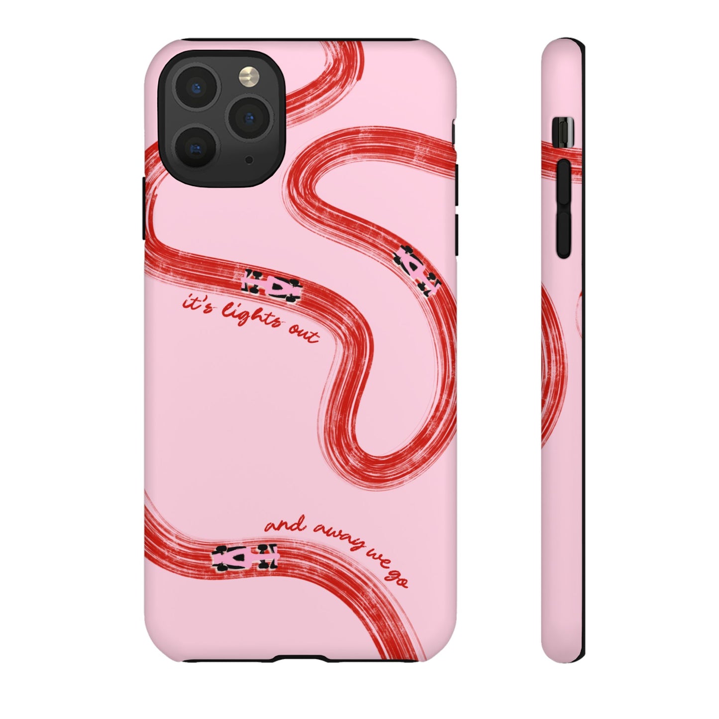 F1 Phone Case Pink and Red Painted "its lights out and away we go", Trendy F1 Gift, Formula 1 Gift, Cute F1 Phone Case, Unique Phone Case