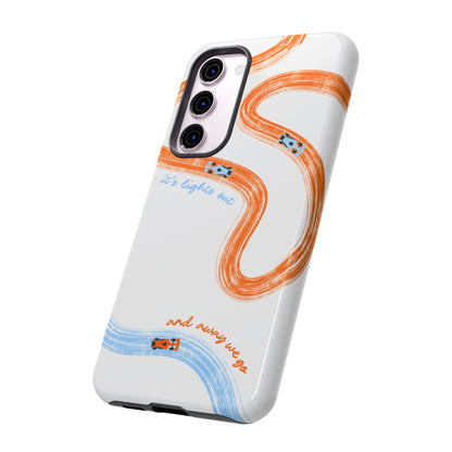McLaren F1 Phone Case Orange and Blue Painted "its lights out and away we go", Trendy F1 Gift, Formula 1 Gift, Cute F1 Phone Case