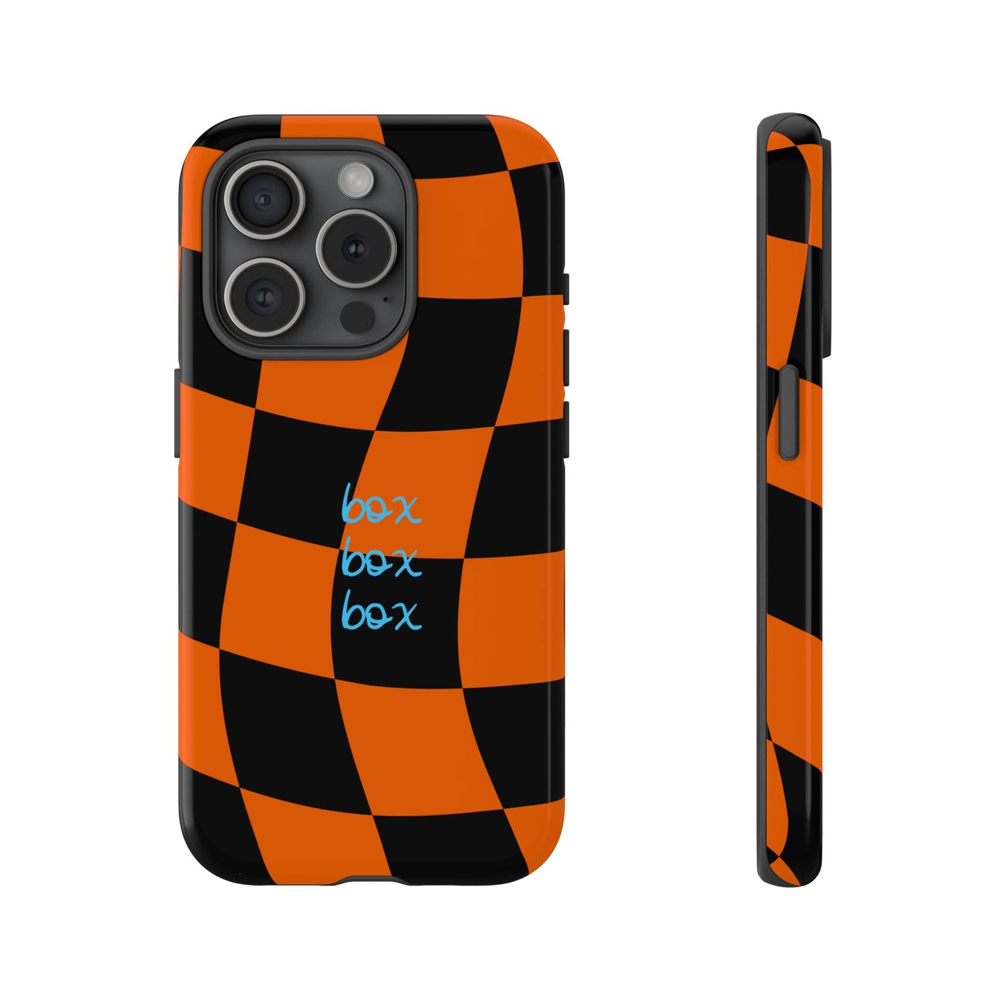 McLaren Orange and Black Checkered F1 Phone Case, Box Box Box F1 Phone Case