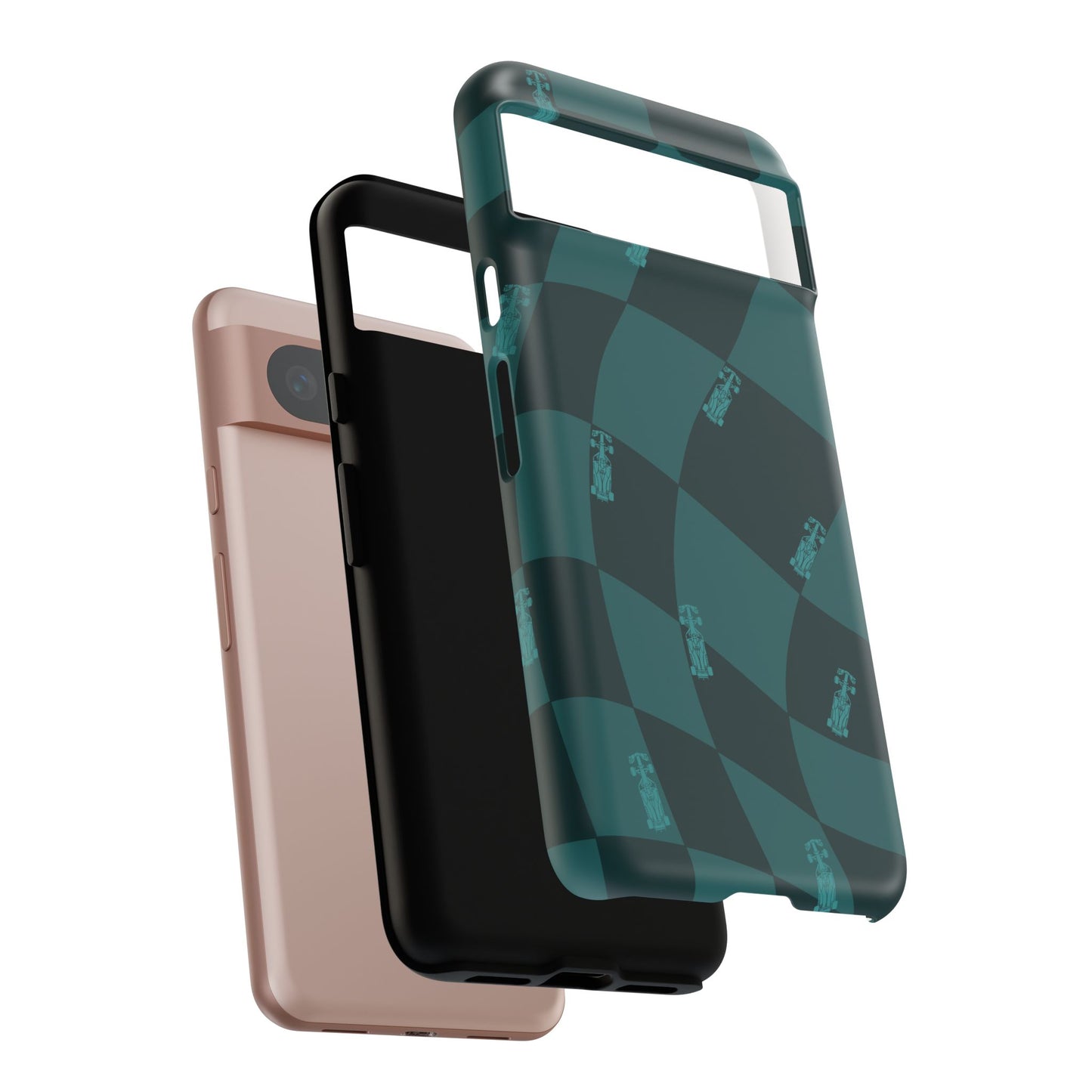 F1 Phone Case Teal Checkered Design, Trendy F1 Gift, Formula 1 Gift, Cute F1 Phone Case, Unique Formula One Phone Case