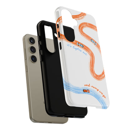 McLaren F1 Phone Case Orange and Blue Painted "its lights out and away we go", Trendy F1 Gift, Formula 1 Gift, Cute F1 Phone Case