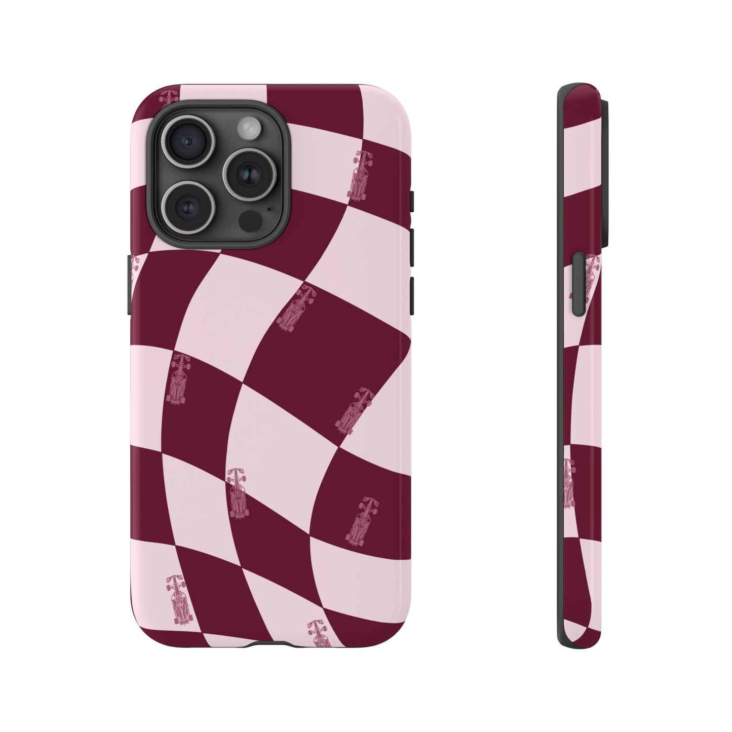 F1 Phone Case Pink Checkered Design, Trendy F1 Gift, Formula 1 Gift, Cute F1 Phone Case, Unique Formula One Phone Case