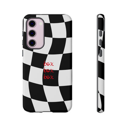 Black and Red Checkered F1 Phone Case, Box Box Box F1 Phone Case