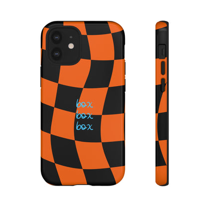 McLaren Orange and Black Checkered F1 Phone Case, Box Box Box F1 Phone Case