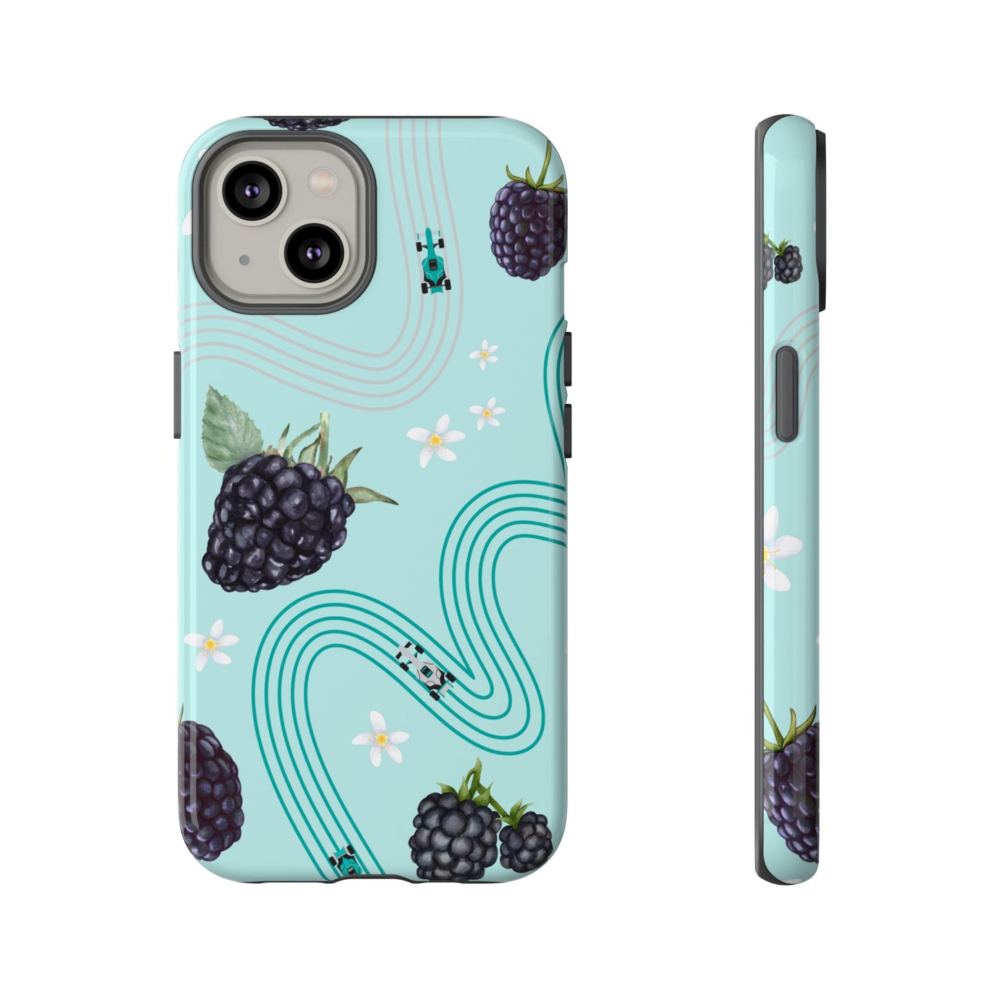 Teal F1 Mercedes and Blackberries Phone Case , Trendy F1 Gift, Formula 1 Gift, Cute Fruit F1 Phone Case, Unique Phone Case