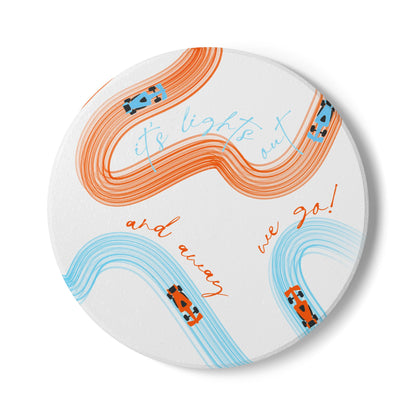 McLaren Orange and Blue F1 Ceramic Coaster | Curved Tracks with Tiny Cars