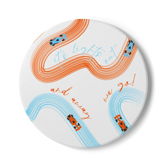 McLaren Orange and Blue F1 Ceramic Coaster | Curved Tracks with Tiny Cars