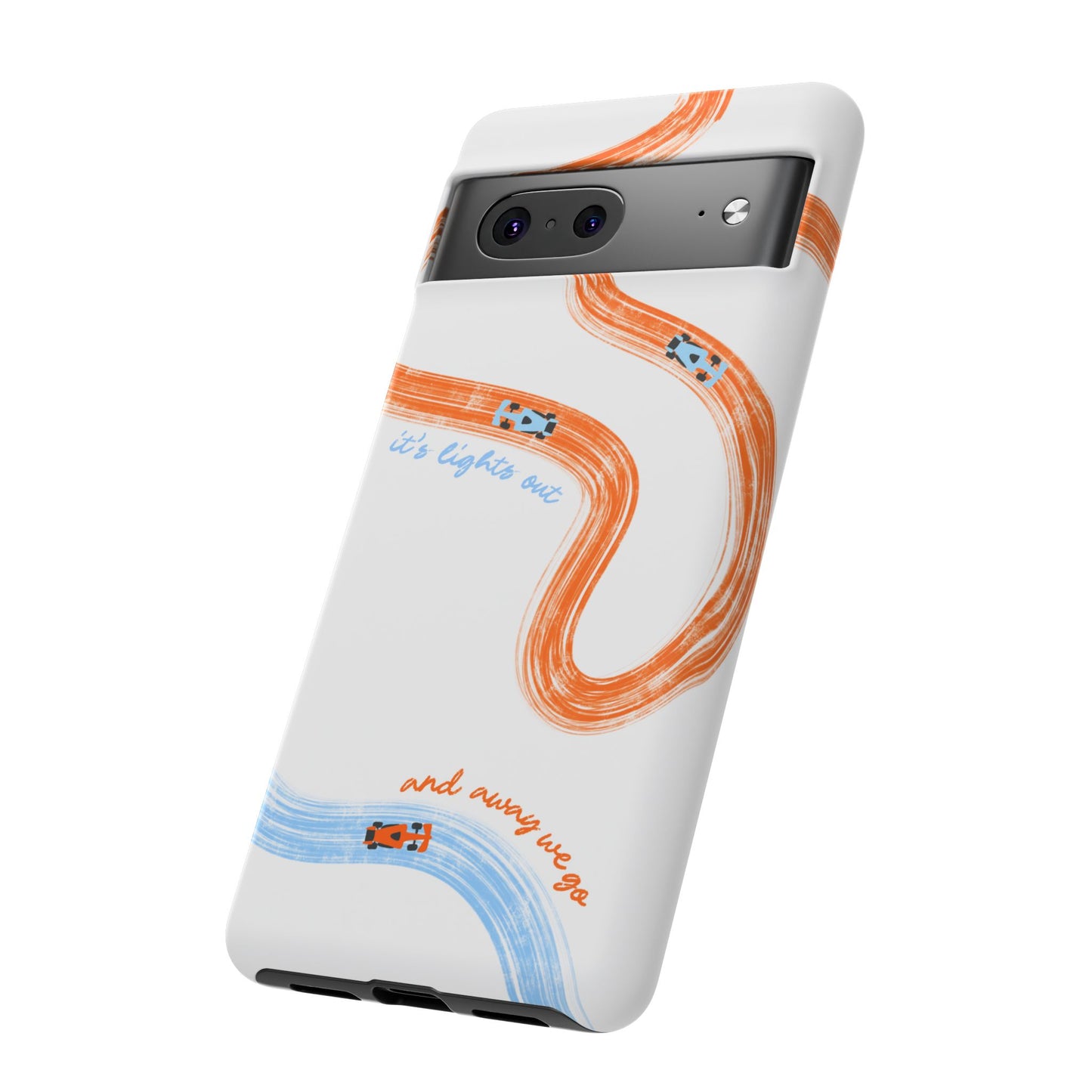 McLaren F1 Phone Case Orange and Blue Painted "its lights out and away we go", Trendy F1 Gift, Formula 1 Gift, Cute F1 Phone Case