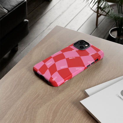 F1 Phone Case Pink and Red Checkerboard Design, Trendy F1 Gift, Girly Formula 1 Gift, Cute F1 Phone Case, Unique Formula One Phone Case