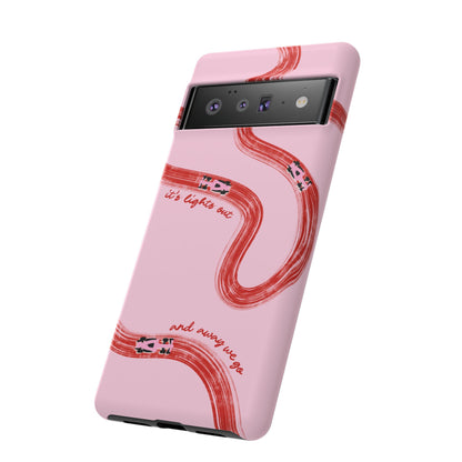 F1 Phone Case Pink and Red Painted "its lights out and away we go", Trendy F1 Gift, Formula 1 Gift, Cute F1 Phone Case, Unique Phone Case