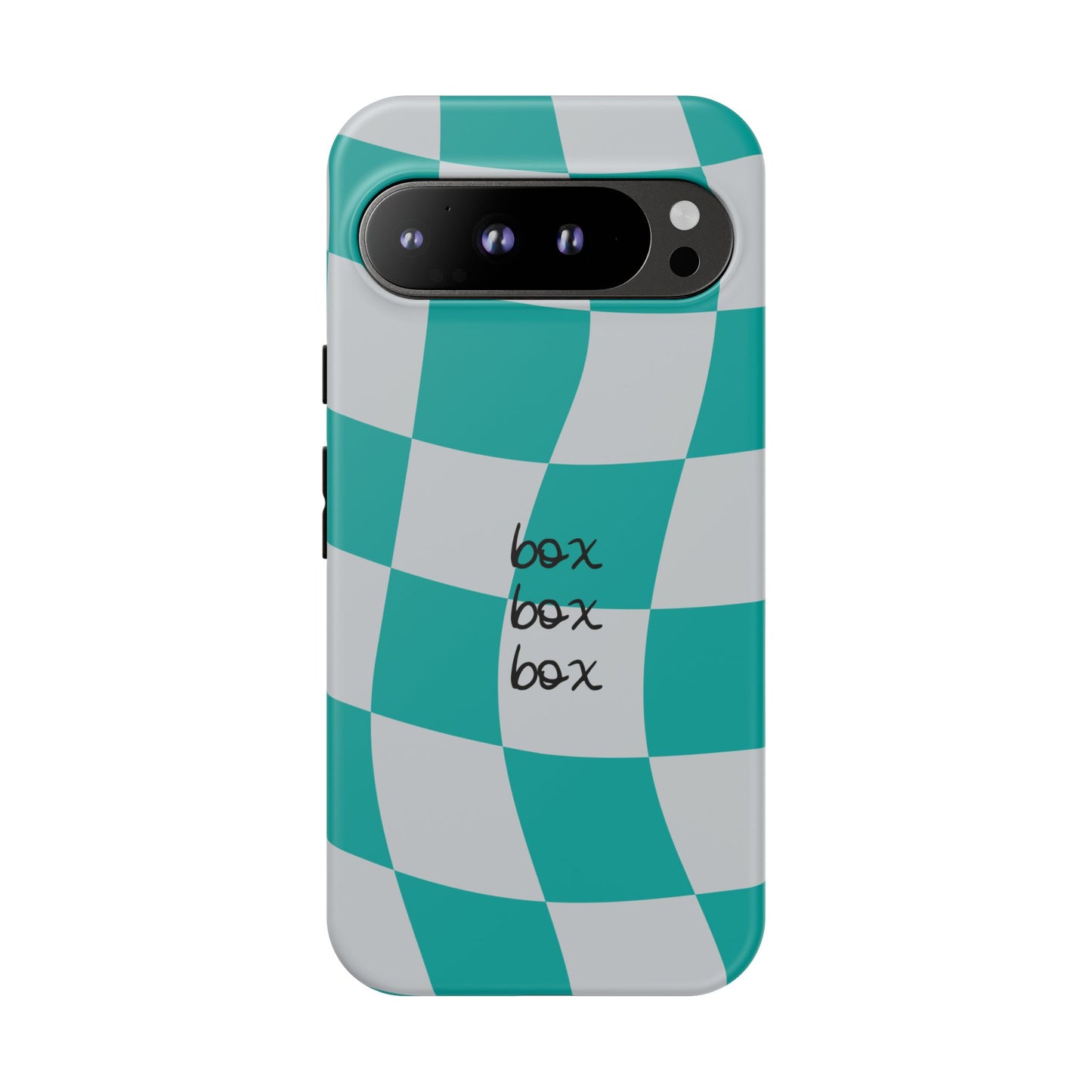 Mercedes Teal and Grey Checkered F1 Phone Case, Box Box Box F1 Phone Case