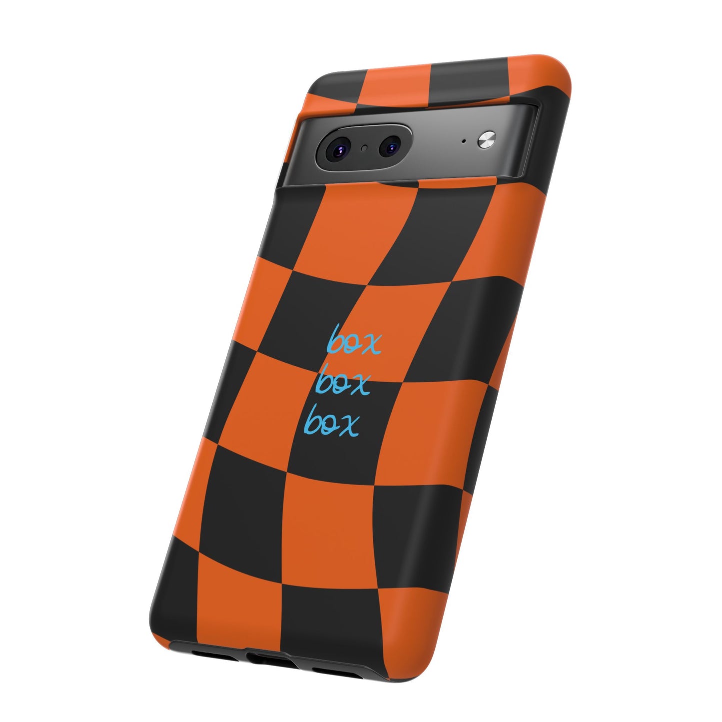 McLaren Orange and Black Checkered F1 Phone Case, Box Box Box F1 Phone Case