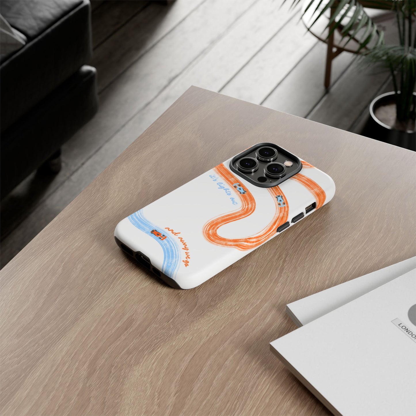 McLaren F1 Phone Case Orange and Blue Painted "its lights out and away we go", Trendy F1 Gift, Formula 1 Gift, Cute F1 Phone Case