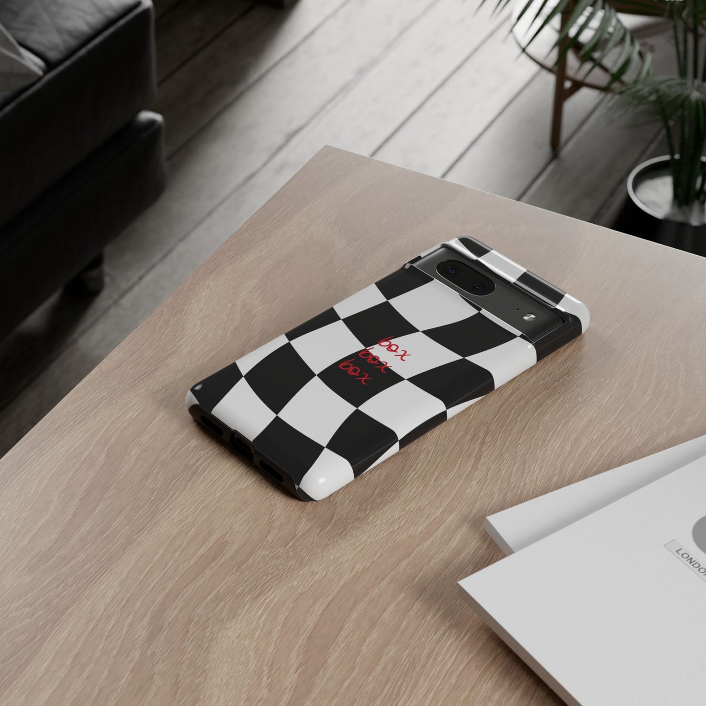 Black and Red Checkered F1 Phone Case, Box Box Box F1 Phone Case