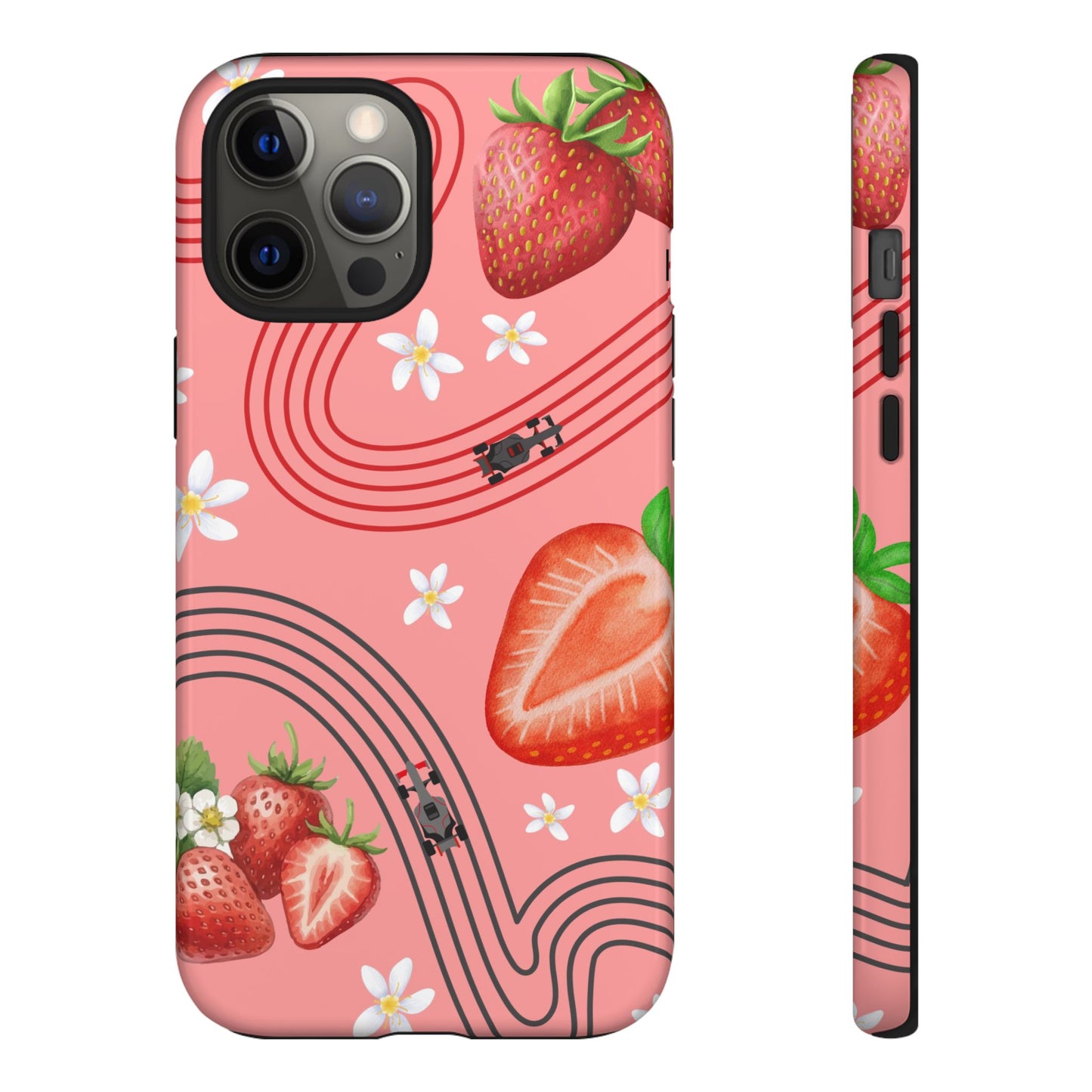 Red F1 Audi and Strawberries Phone Case, Trendy F1 Gift, Formula 1 Gift, Cute Fruit F1 Phone Case, Unique Phone Case