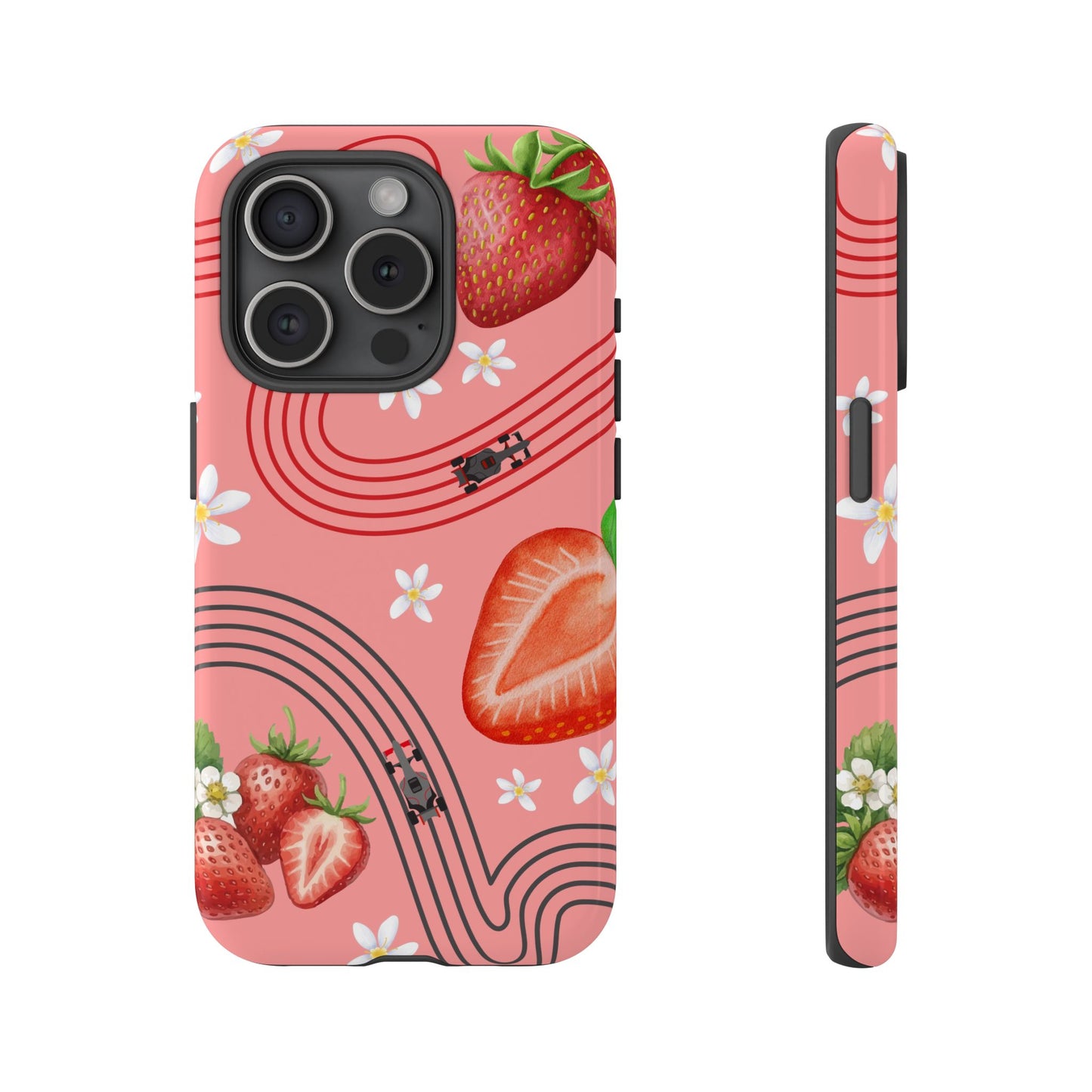 Red F1 Audi and Strawberries Phone Case, Trendy F1 Gift, Formula 1 Gift, Cute Fruit F1 Phone Case, Unique Phone Case