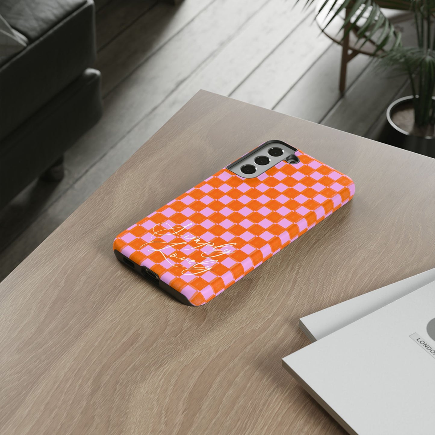 Simply Lovely Orange and Pink Checkered F1 Phone Case Design, Trendy F1 Gift, Formula 1 Gift, Cute F1 Phone Case