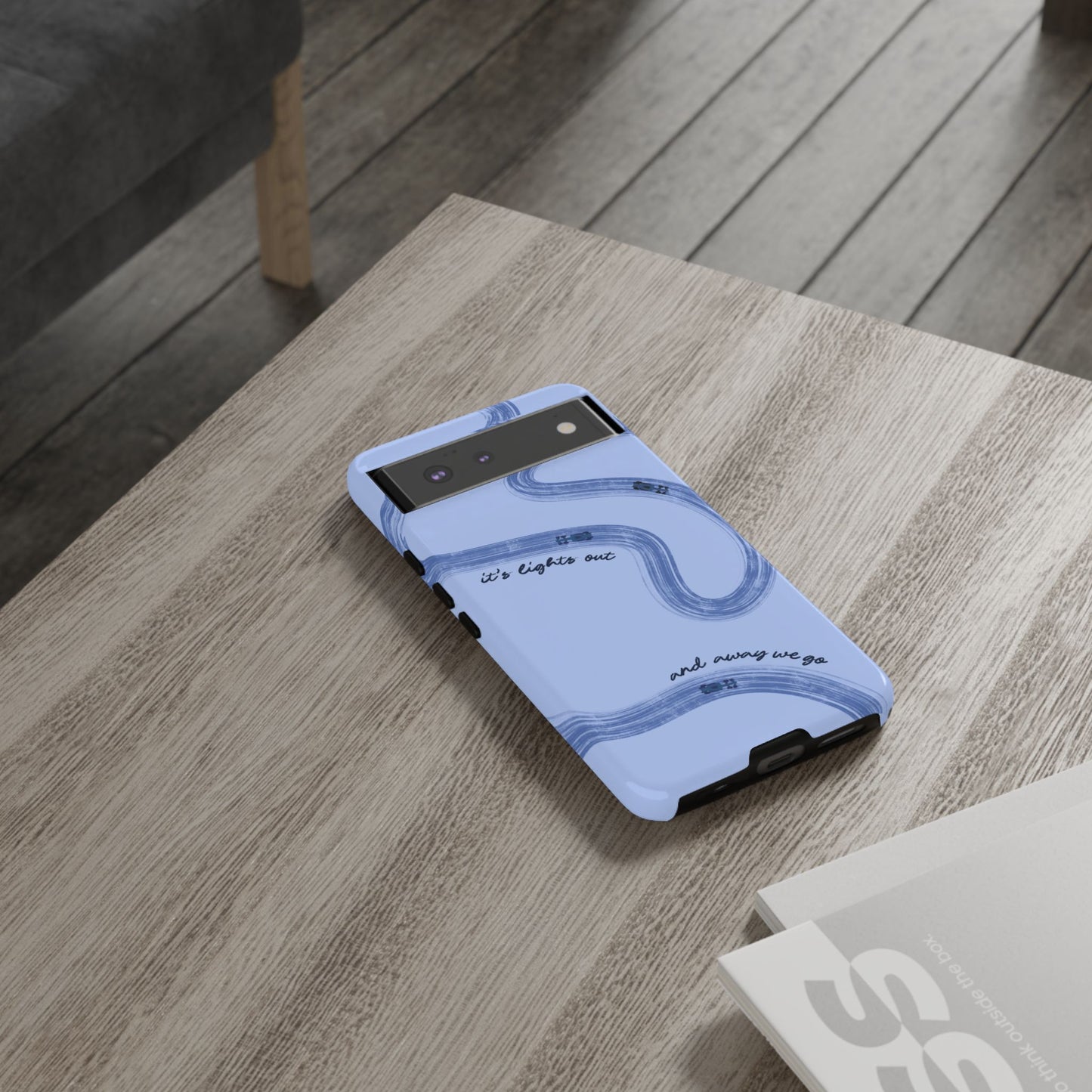 F1 Phone Case Monochrome Blue Painted "its lights out and away we go", Trendy F1 Gift, Formula 1 Gift, Cute F1 Phone Case, Phone Case