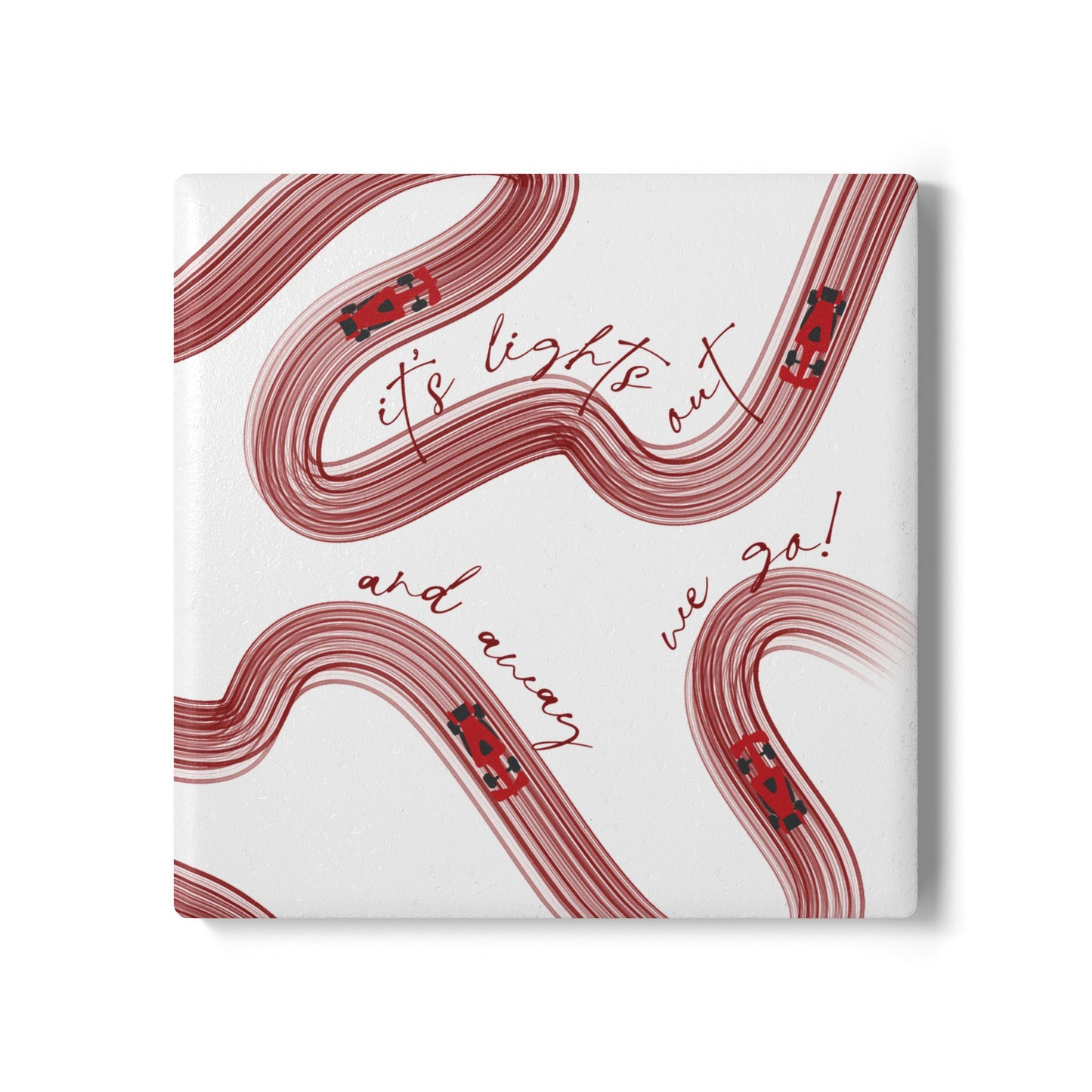 Red F1 Ceramic Coaster | Curved Tracks with Tiny Cars