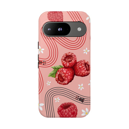 Red F1 Haas and Raspberries Phone Case, Trendy F1 Gift, Formula 1 Gift, Cute Fruit F1 Phone Case, Unique Phone Case