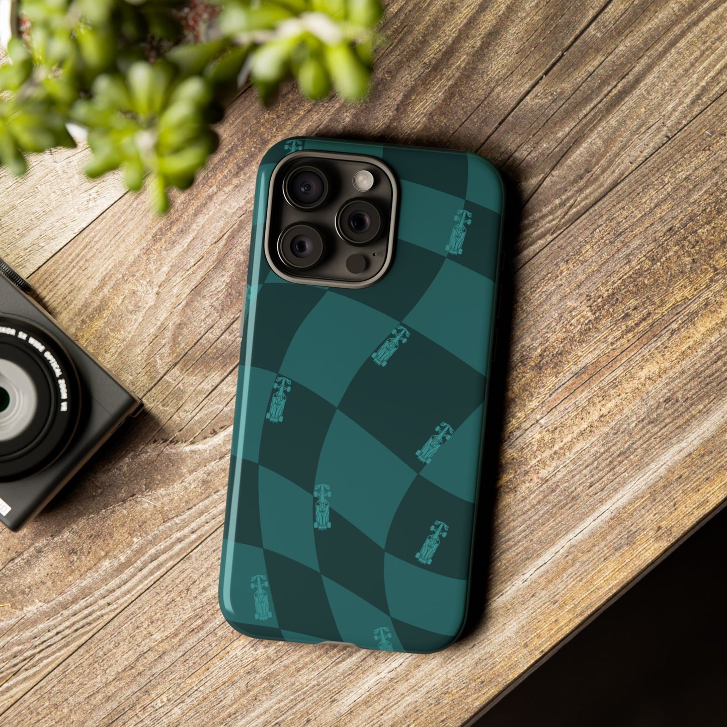 F1 Phone Case Teal Checkered Design, Trendy F1 Gift, Formula 1 Gift, Cute F1 Phone Case, Unique Formula One Phone Case