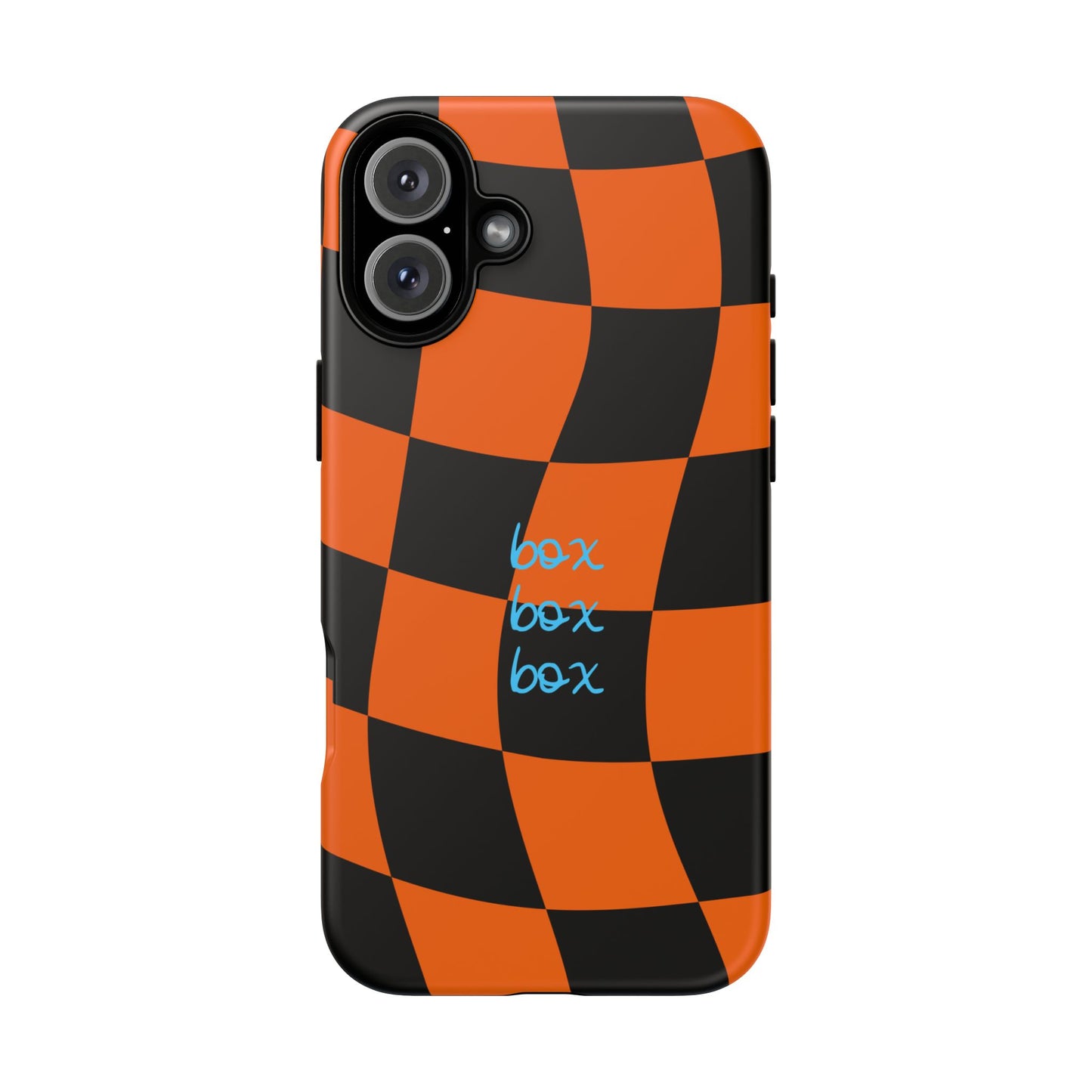 McLaren Orange and Black Checkered F1 Phone Case, Box Box Box F1 Phone Case