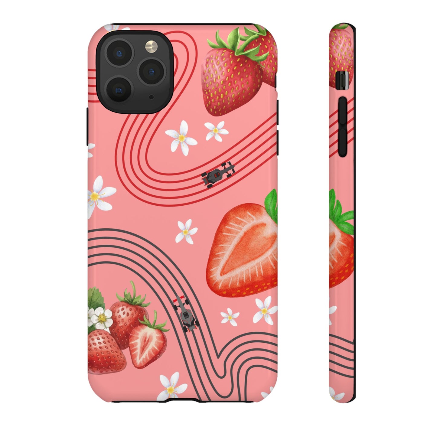 Red F1 Audi and Strawberries Phone Case, Trendy F1 Gift, Formula 1 Gift, Cute Fruit F1 Phone Case, Unique Phone Case