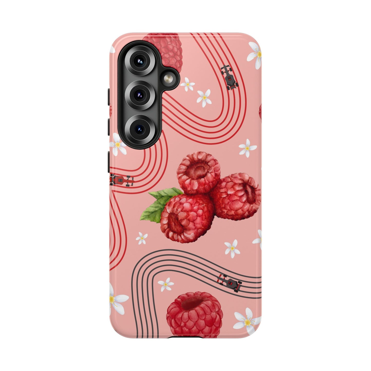 Red F1 Haas and Raspberries Phone Case, Trendy F1 Gift, Formula 1 Gift, Cute Fruit F1 Phone Case, Unique Phone Case