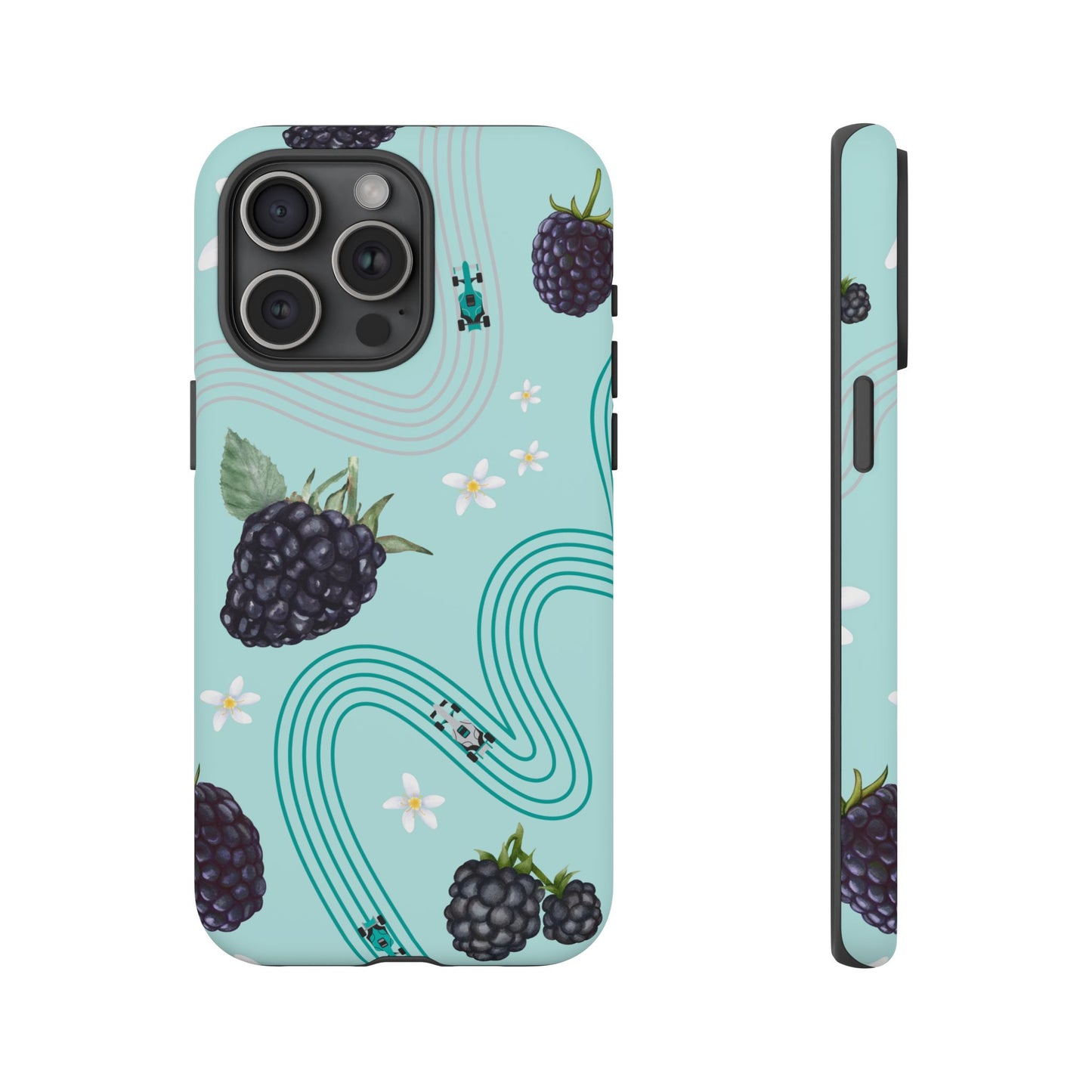 Teal F1 Mercedes and Blackberries Phone Case , Trendy F1 Gift, Formula 1 Gift, Cute Fruit F1 Phone Case, Unique Phone Case