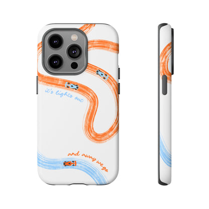 McLaren F1 Phone Case Orange and Blue Painted "its lights out and away we go", Trendy F1 Gift, Formula 1 Gift, Cute F1 Phone Case