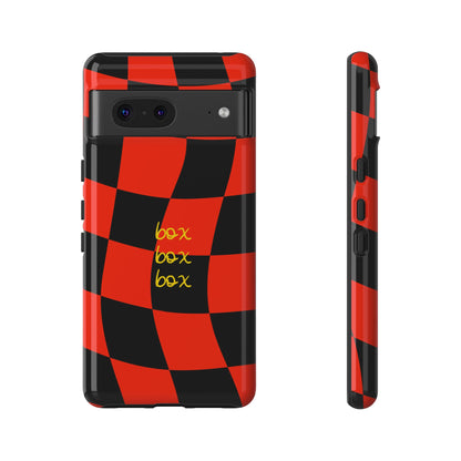 F1 Ferrari Black and Red Checkered Phone Case, Box Box Box F1 Phone Case