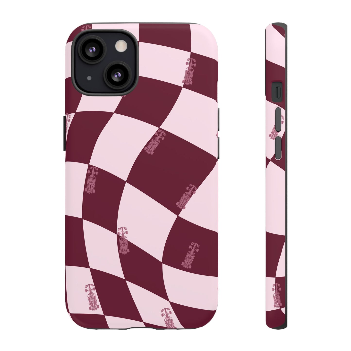 F1 Phone Case Pink Checkered Design, Trendy F1 Gift, Formula 1 Gift, Cute F1 Phone Case, Unique Formula One Phone Case