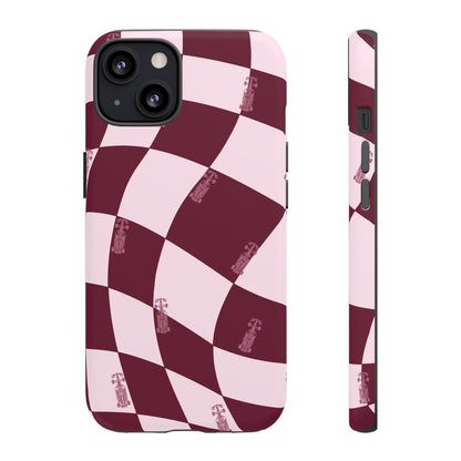 F1 Phone Case Pink Checkered Design, Trendy F1 Gift, Formula 1 Gift, Cute F1 Phone Case, Unique Formula One Phone Case