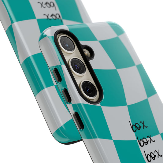 Mercedes Teal and Grey Checkered F1 Phone Case, Box Box Box F1 Phone Case